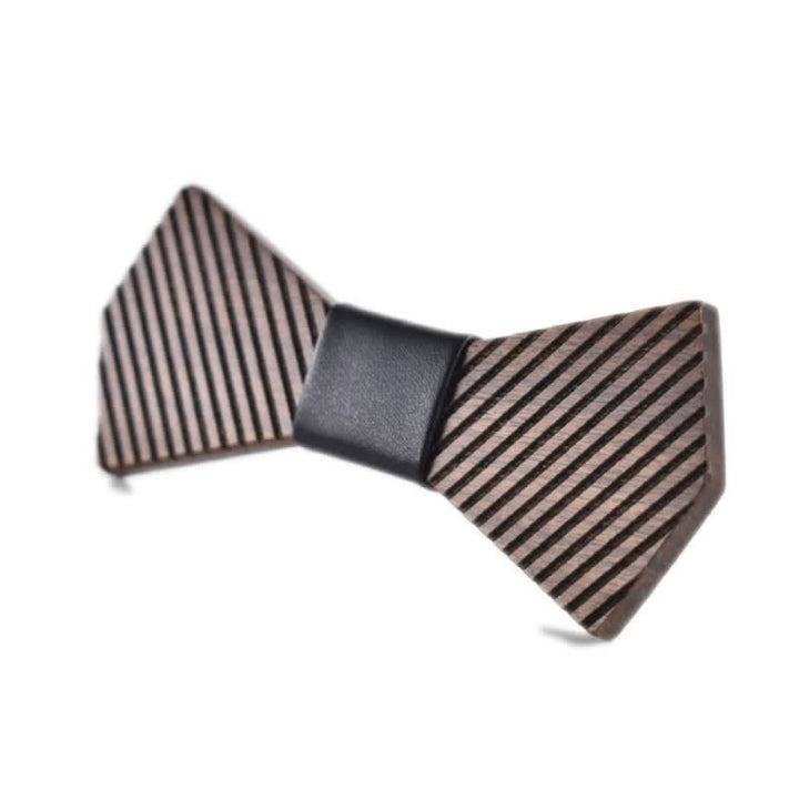 Nœud papillon en bois rayé élégant pour homme en noyer noir