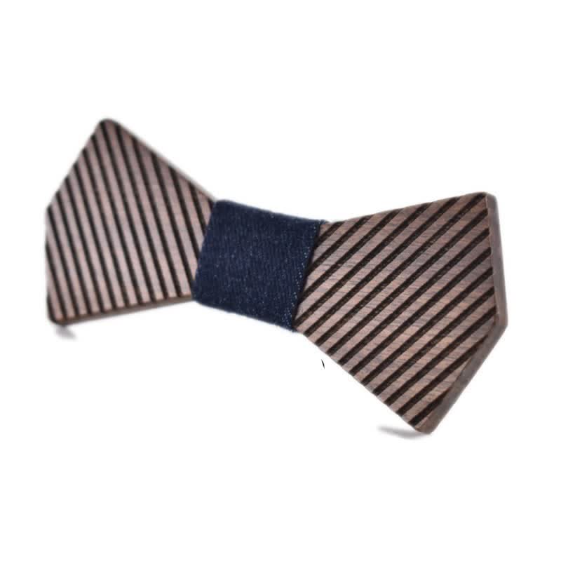 Nœud papillon en bois rayé élégant pour homme en noyer noir