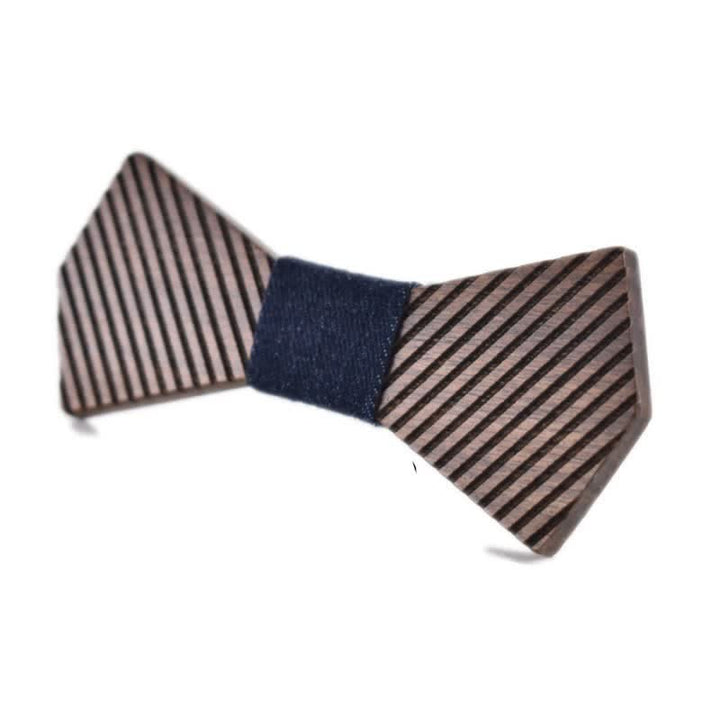 Nœud papillon en bois rayé élégant pour homme en noyer noir