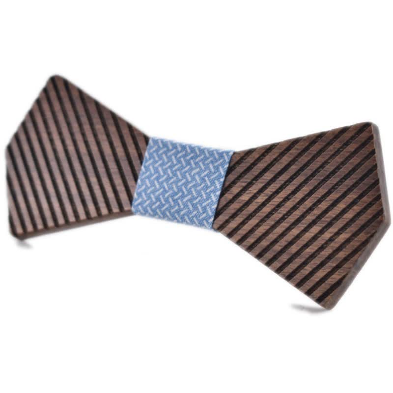 Nœud papillon en bois rayé élégant pour homme en noyer noir