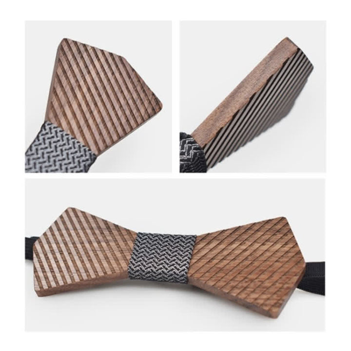Nœud papillon en bois rayé élégant pour homme en noyer noir