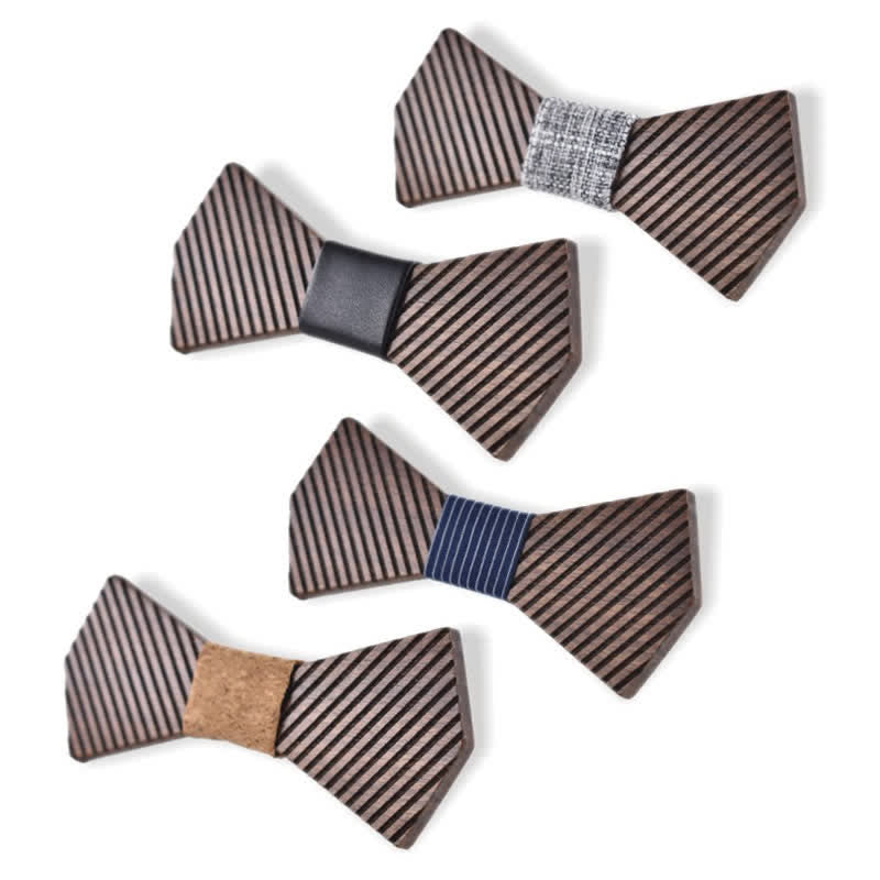 Nœud papillon en bois rayé élégant pour homme en noyer noir