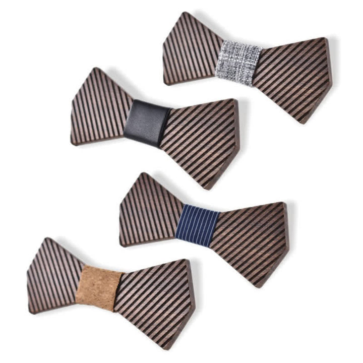 Nœud papillon en bois rayé élégant pour homme en noyer noir