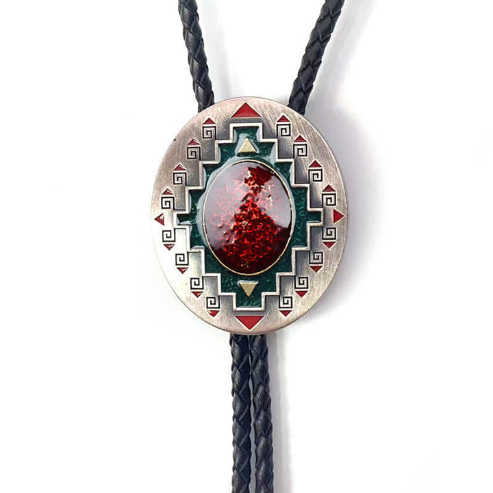 Cravate bolo indienne en bronze antique émaillé vert rubis