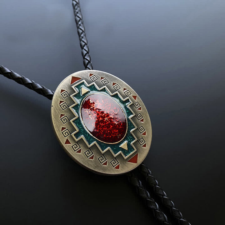 Cravate bolo indienne en bronze antique émaillé vert rubis