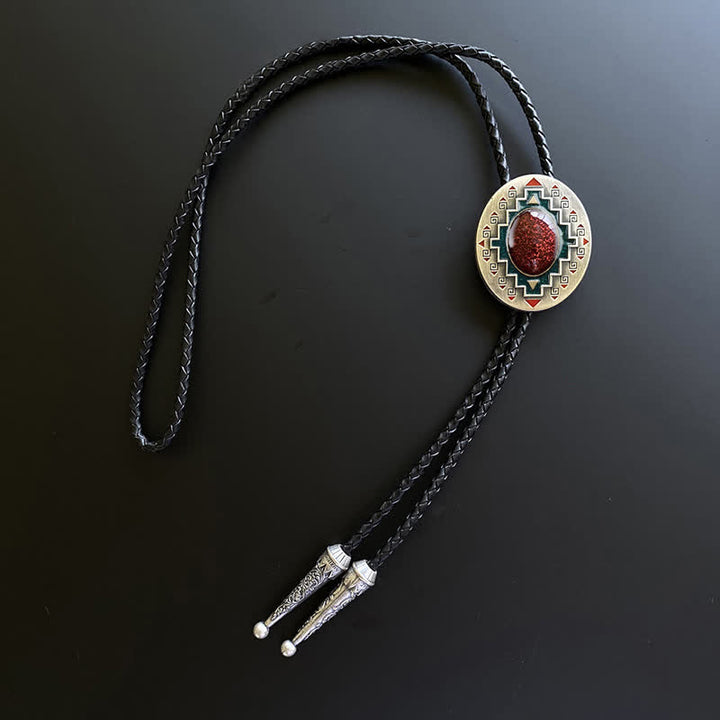 Cravate bolo indienne en bronze antique émaillé vert rubis