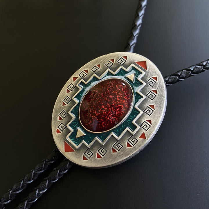Cravate bolo indienne en bronze antique émaillé vert rubis