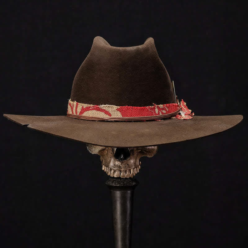 Chapeau de cowboy en laine marron foncé King Card en tissu rouge - image 1