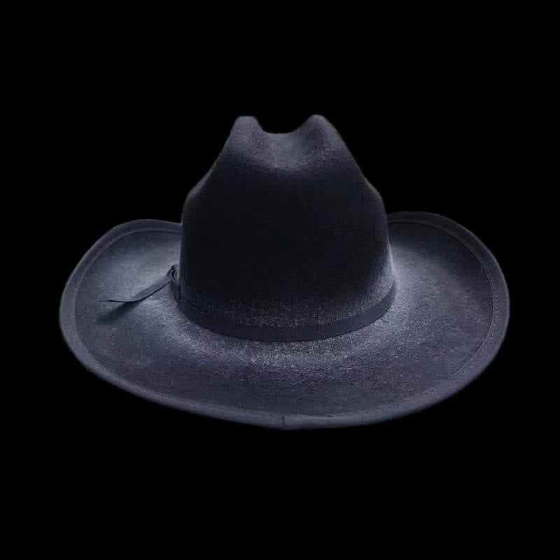 Chapeau de cowboy en laine noire avec noeud papillon vieilli