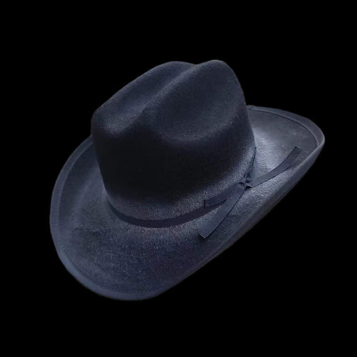 Chapeau de cowboy en laine noire avec noeud papillon vieilli