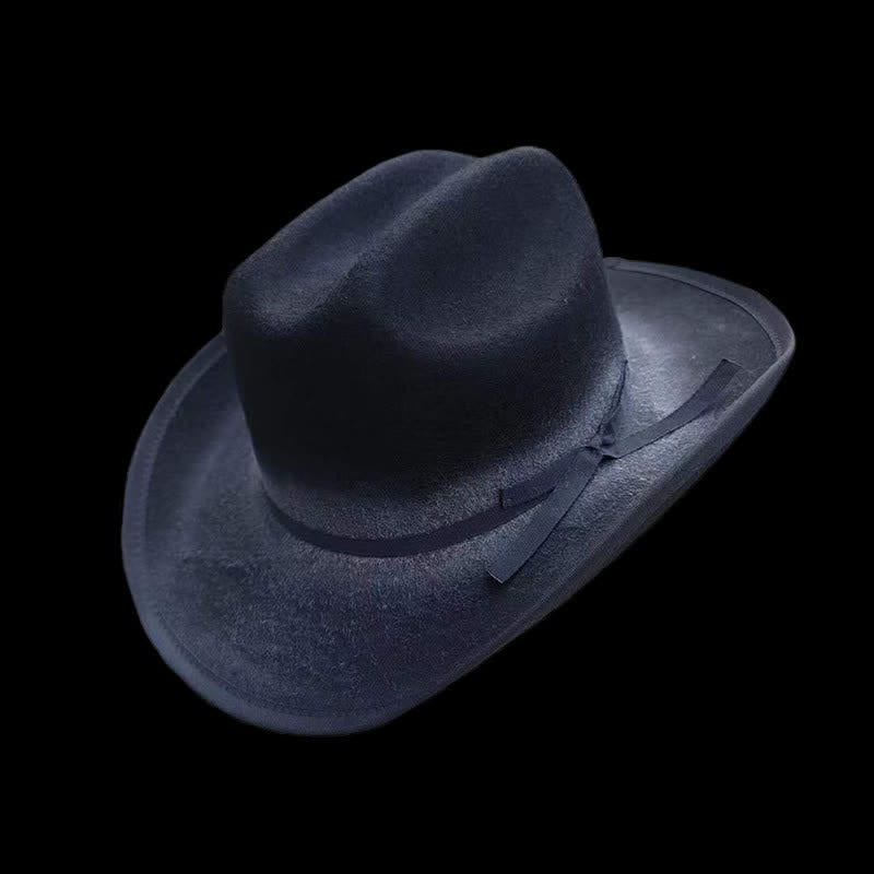 Chapeau de cowboy en laine noire avec nœud papillon vieilli - Noir - L (23 1/4"-23 5/8") - image 0