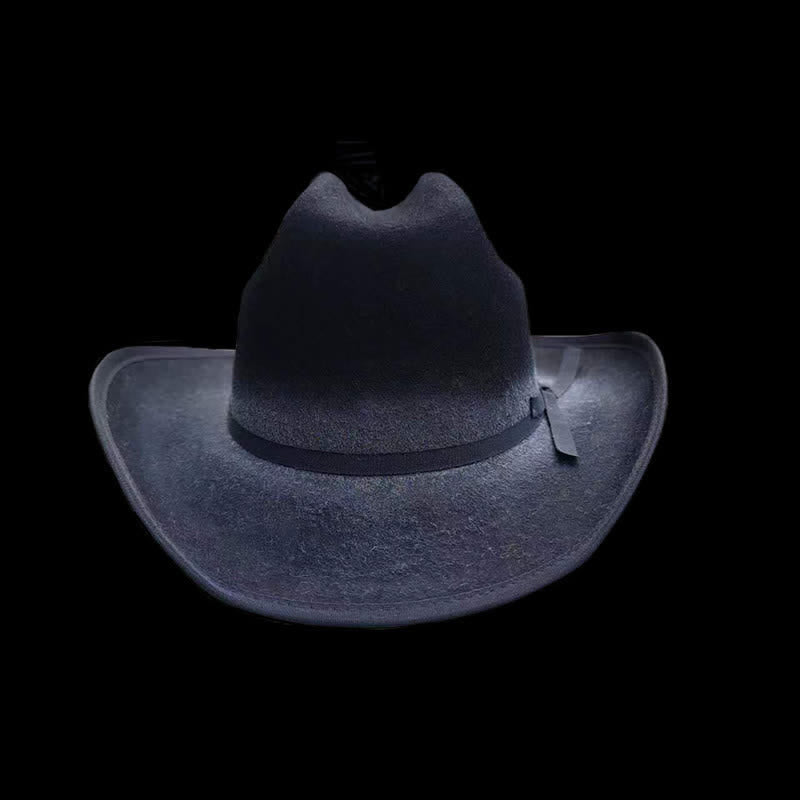 Chapeau de cowboy en laine noire avec nœud papillon vieilli - image 1