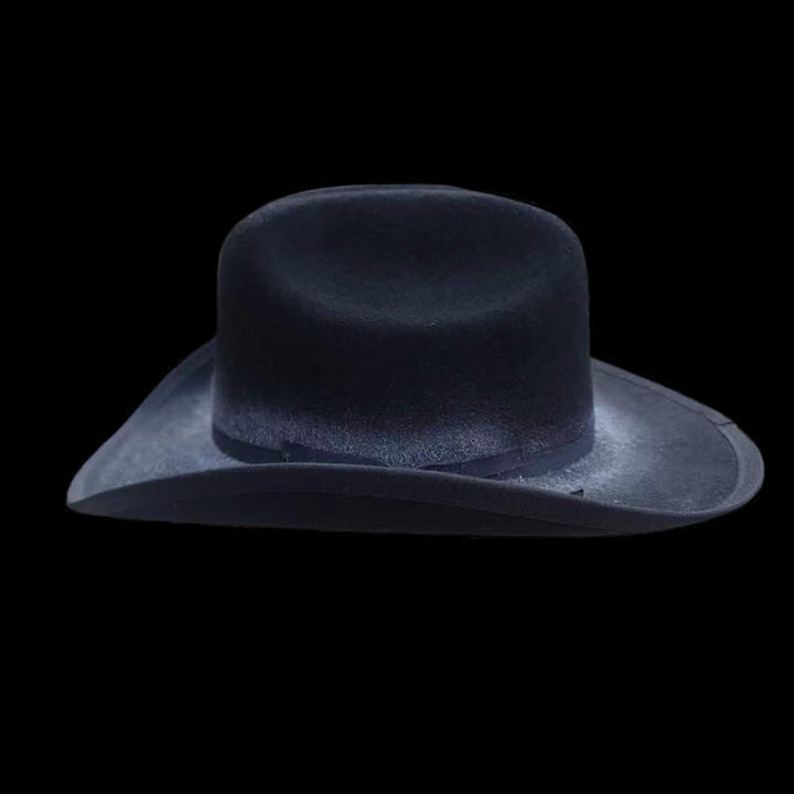 Chapeau de cowboy en laine noire avec nœud papillon vieilli - image 3