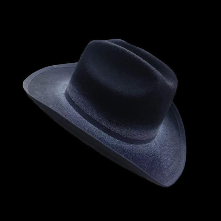 Chapeau de cowboy en laine noire avec noeud papillon vieilli
