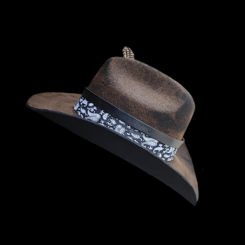 Chapeau de cowboy en laine à plumes et motif cachemire Rock Star