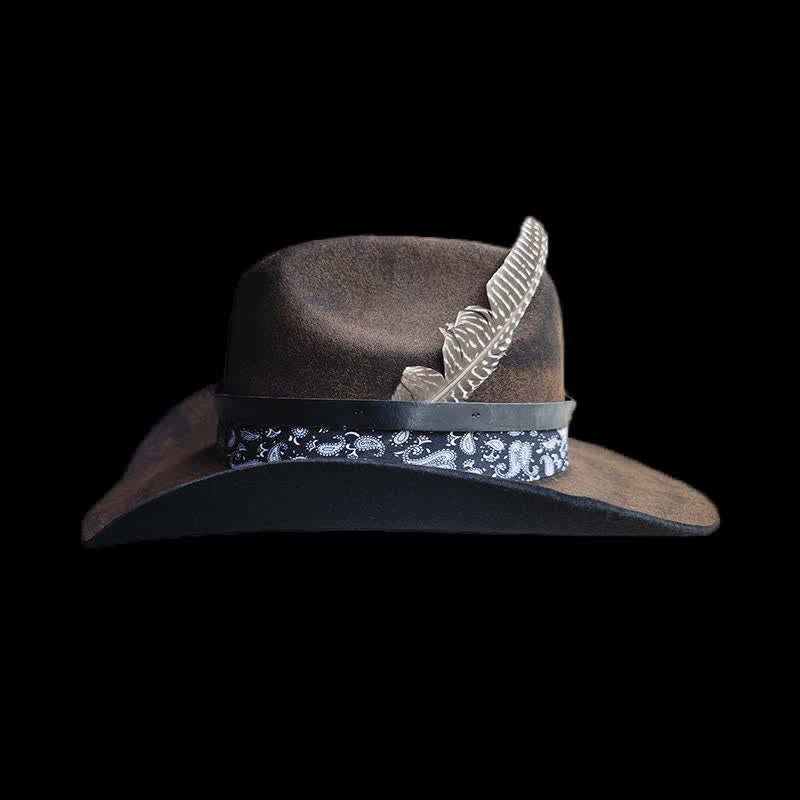 Chapeau de cowboy en laine à plumes et motif cachemire Rock Star