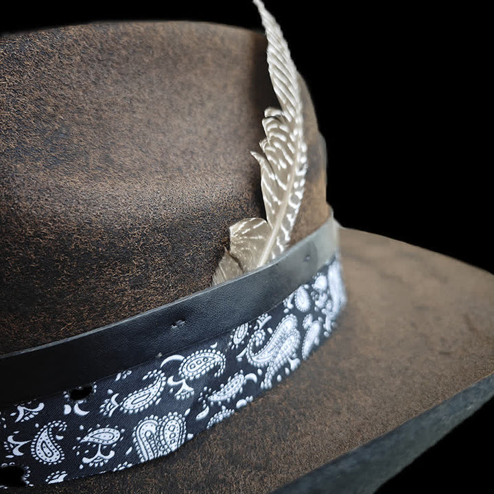 Chapeau de cowboy en laine à plumes et motif cachemire Rock Star