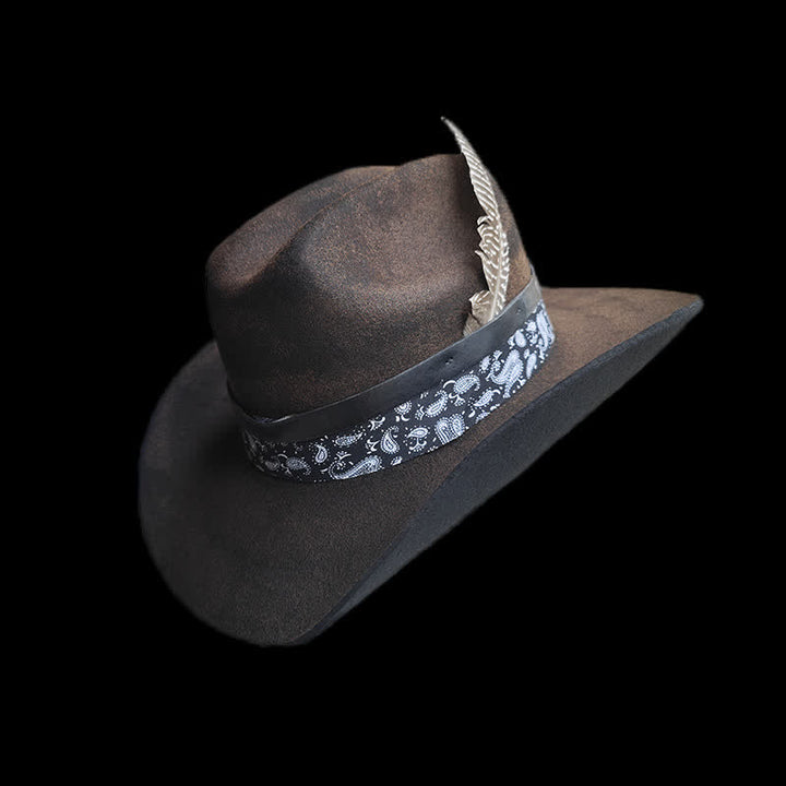Chapeau de cowboy en laine à plumes et motif cachemire Rock Star