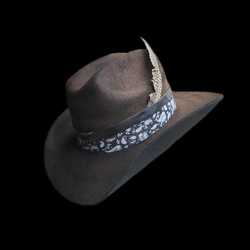 Chapeau de cowboy en laine à plumes et motif cachemire Rock Star - Brun - L (23 1/4"-23 5/8") - image 0