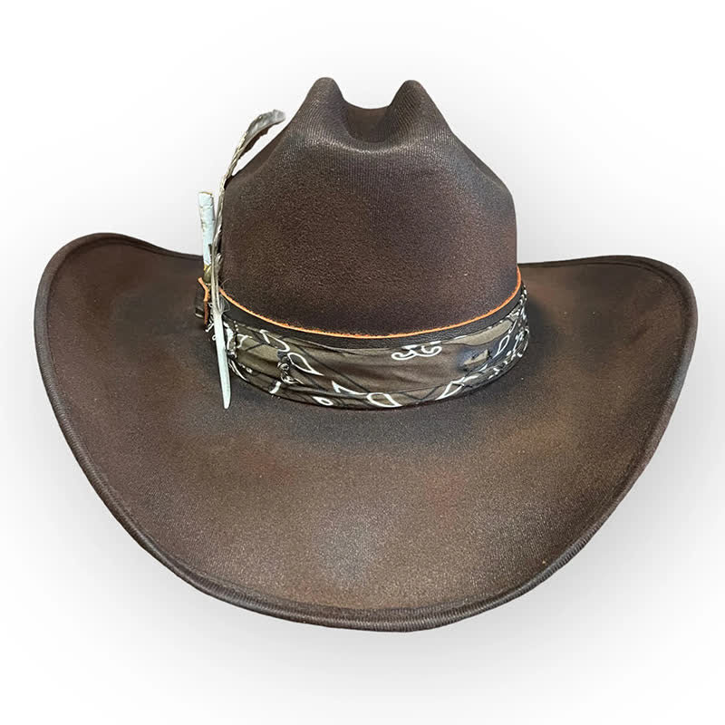 Chapeau de cowboy en laine à plumes et motif cachemire Rock Star