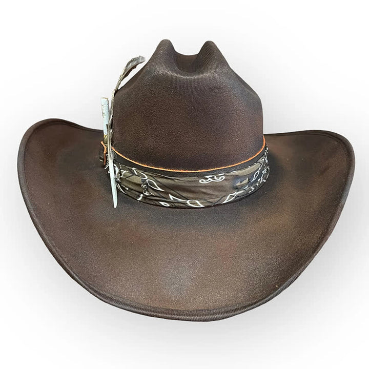 Chapeau de cowboy en laine à plumes et motif cachemire Rock Star