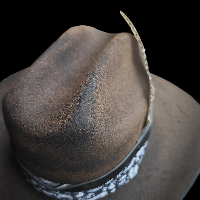 Chapeau de cowboy en laine à plumes et motif cachemire Rock Star