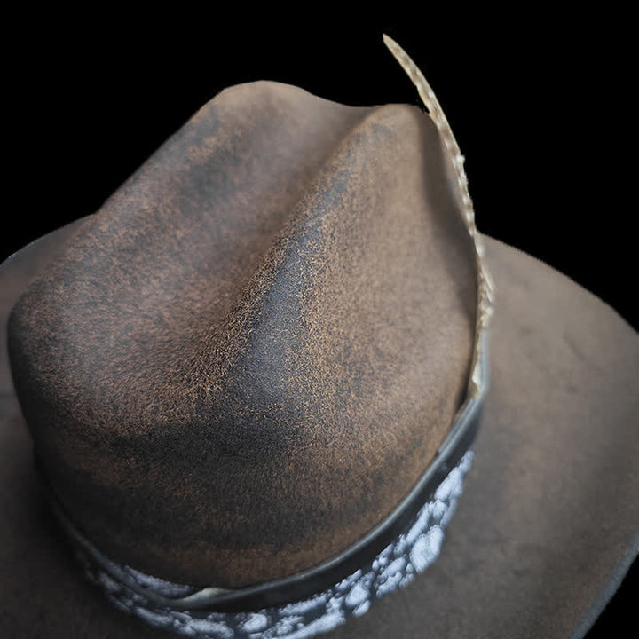 Chapeau de cowboy en laine à plumes et motif cachemire Rock Star