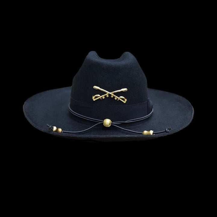 Chapeau de cowboy en laine de cavalerie à décor noir et doré