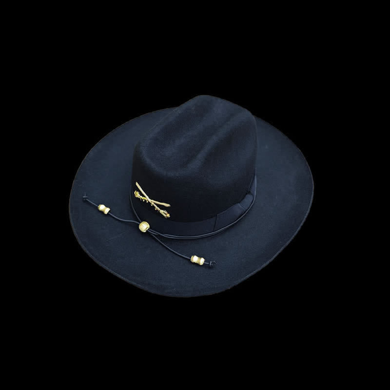 Chapeau de cowboy en laine de cavalerie à décor noir et doré - image 1