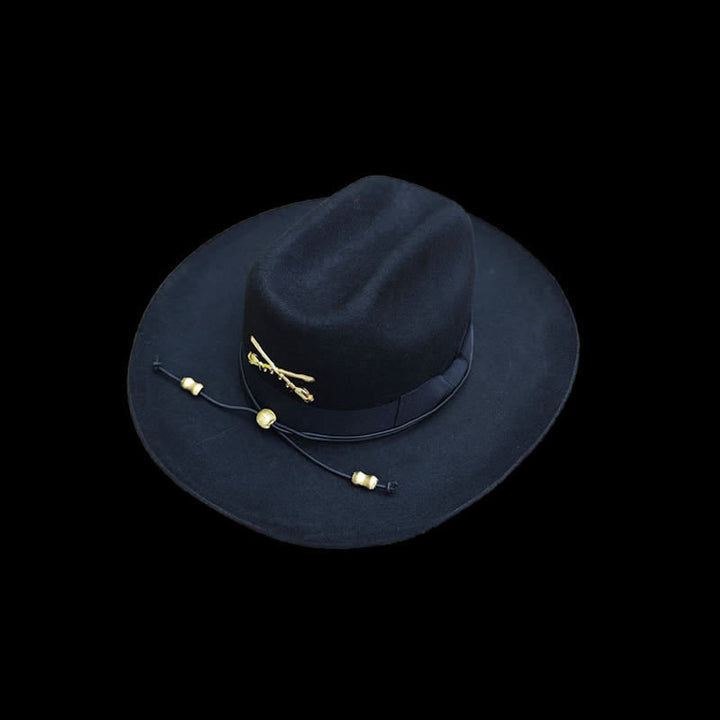 Chapeau de cowboy en laine de cavalerie à décor noir et doré - image 1