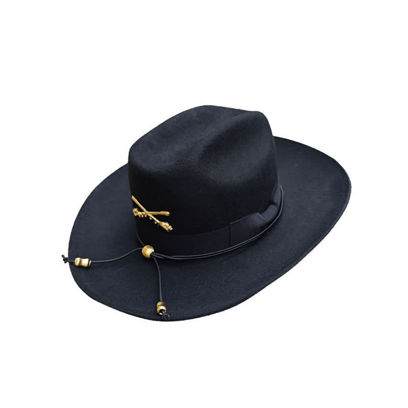 Chapeau de cowboy en laine de cavalerie à décor noir et doré - image 3