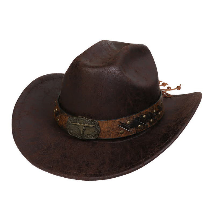 Chapeau de cowboy en similicuir vintage Longhorn Bull - Café - Style n° 2 - M (22"-22 7/8") - image 12