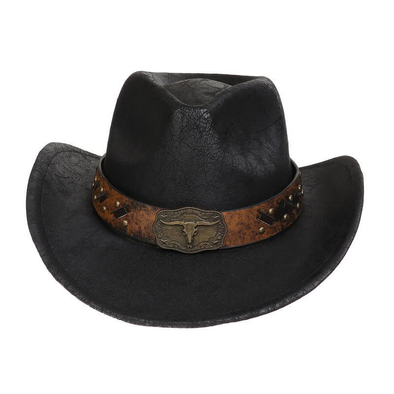 Chapeau de cowboy en similicuir vintage Longhorn Bull - image 7