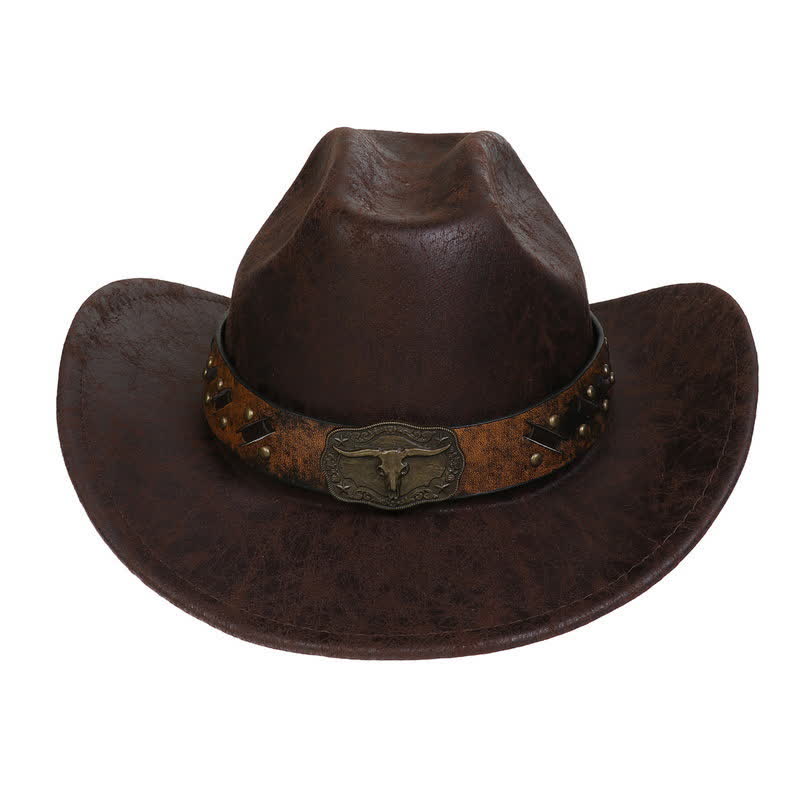 Chapeau de cowboy en similicuir vintage Longhorn Bull - image 13