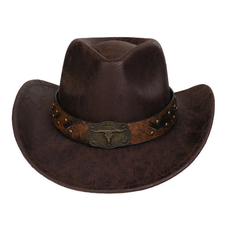 Chapeau de cowboy en similicuir vintage Longhorn Bull - image 3