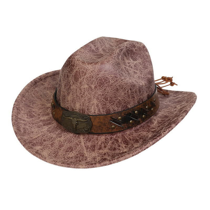 Chapeau de cowboy en similicuir vintage Longhorn Bull - Kaki - Style n° 2 - M (22"-22 7/8") - image 19