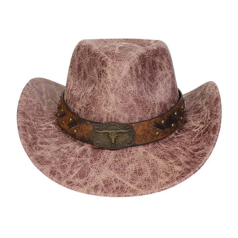 Chapeau de cowboy en similicuir vintage Longhorn Bull - image 10