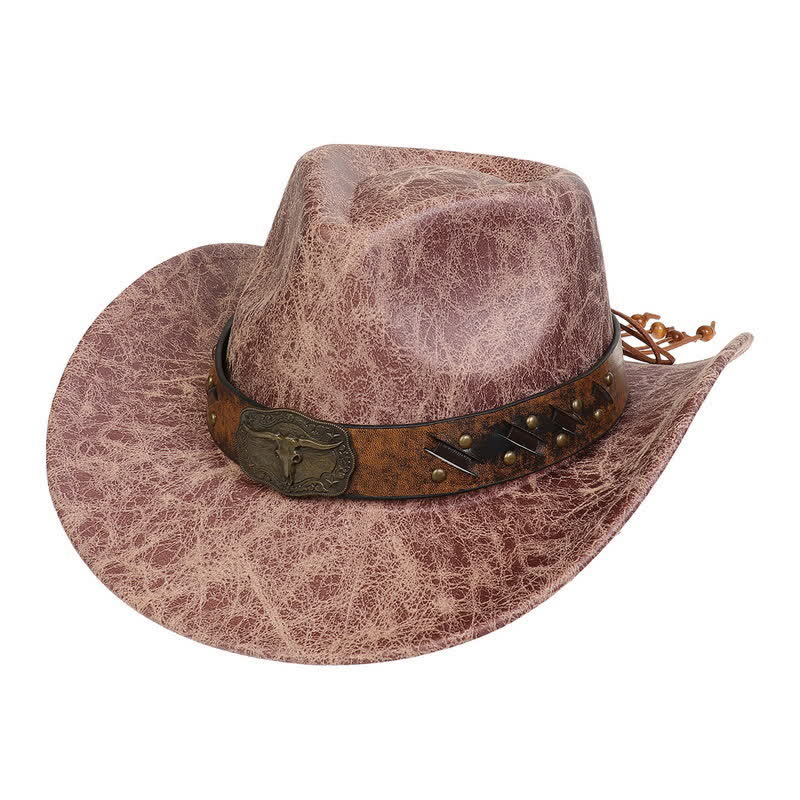 Chapeau de cowboy en similicuir vintage Longhorn Bull - Kaki - Style n° 1 - M (22"-22 7/8") - image 9