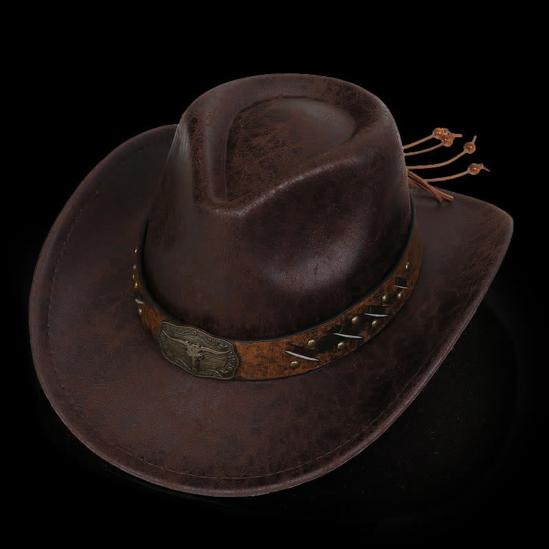 Chapeau de cowboy en similicuir vintage Longhorn Bull - image 0