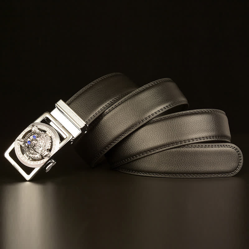 Ceinture en cuir à boucle automatique avec strass pour homme et tête de loup
