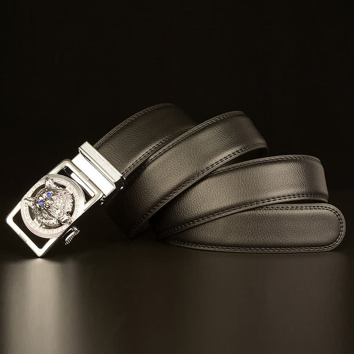 Ceinture en cuir à boucle automatique avec strass pour homme et tête de loup