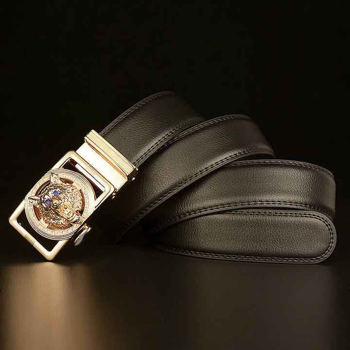 Ceinture en cuir à boucle automatique avec strass pour homme et tête de loup