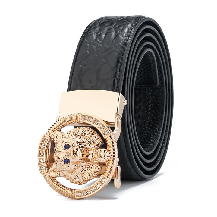 Ceinture en cuir à boucle automatique pour homme avec strass et motif loup rond