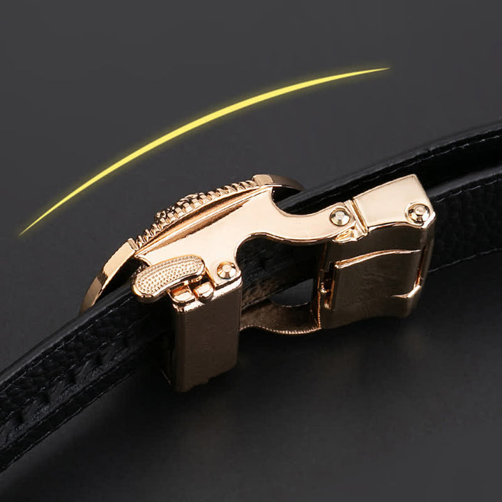 Ceinture en cuir à boucle automatique pour homme avec strass et motif loup rond