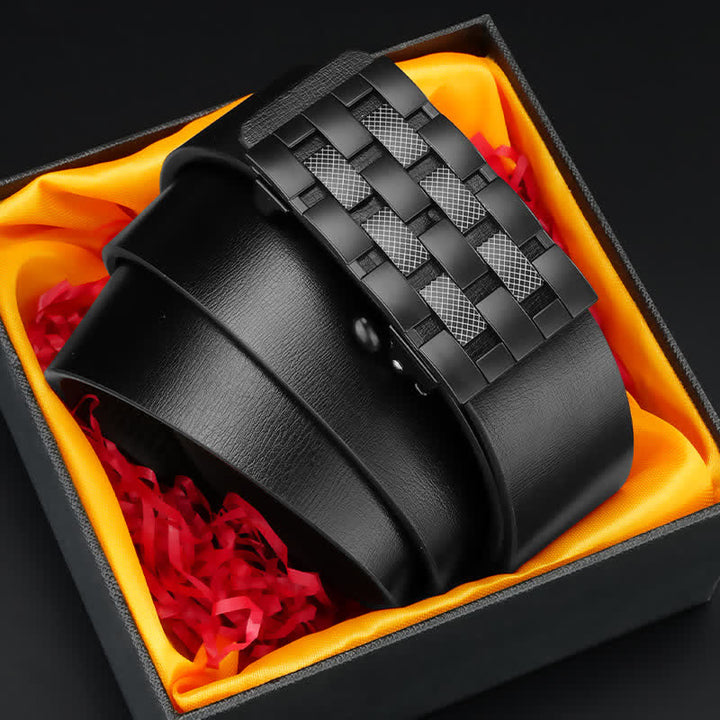 Ceinture en cuir à boucle automatique rectangulaire pour homme
