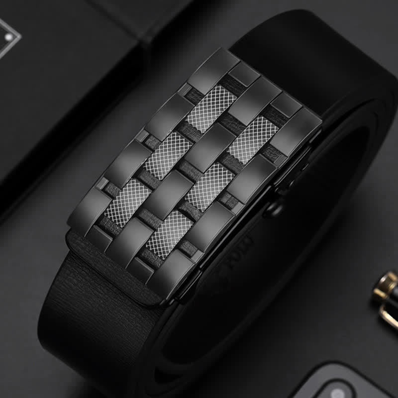 Ceinture en cuir à boucle automatique rectangulaire pour homme