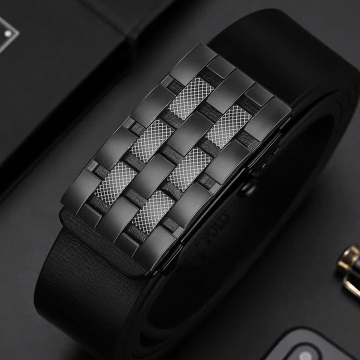 Ceinture en cuir à boucle automatique rectangulaire pour homme