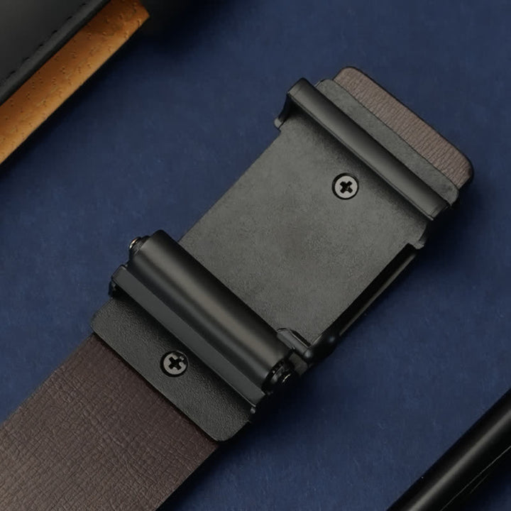 Ceinture en cuir à boucle automatique rectangulaire pour homme