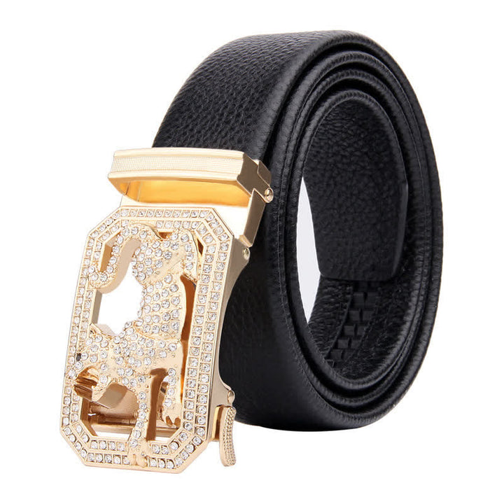 Ceinture en cuir à boucle automatique pour homme avec motif animal doré