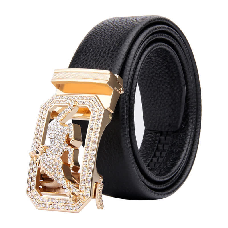 Ceinture en cuir à boucle automatique pour homme avec motif animal doré